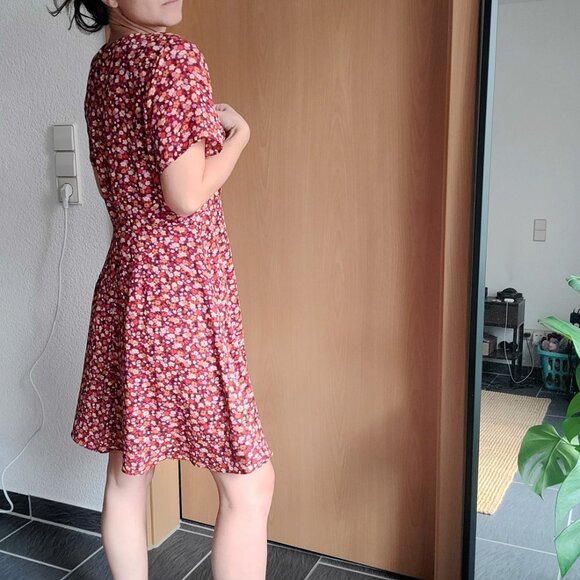 Madewell V-Neck Spring Prairie Orange-Red Ditsy Floral Button Front Mini Dress 2 - Picture 3 of 14